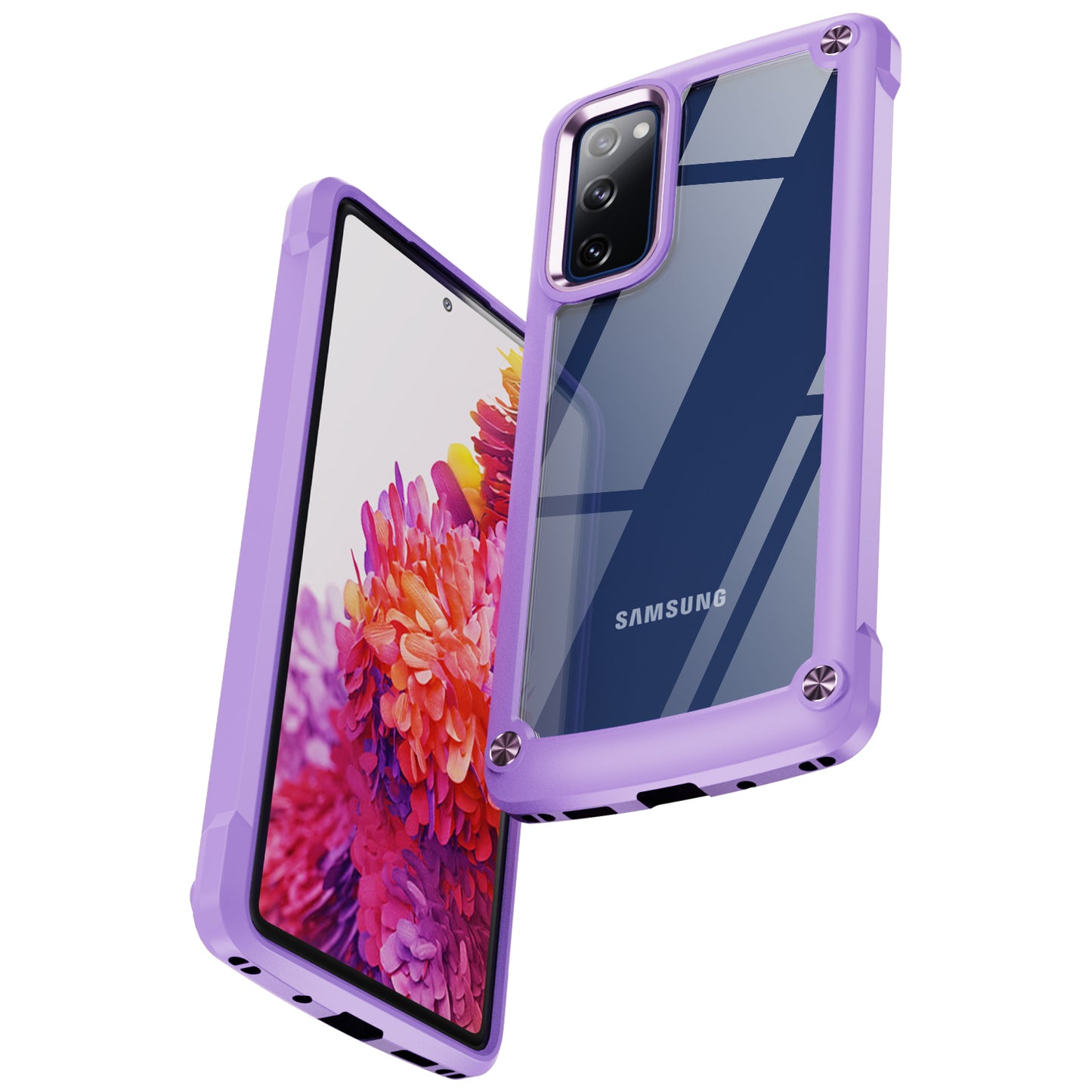 Shockproof Phone Case for Samsung Galaxy S20 FE 2022/S20 FE 4G/5G/S20 Lite, Full Body Protection PC+TPU Hybrid Phone Shell Case with Strap - Purple/Purple