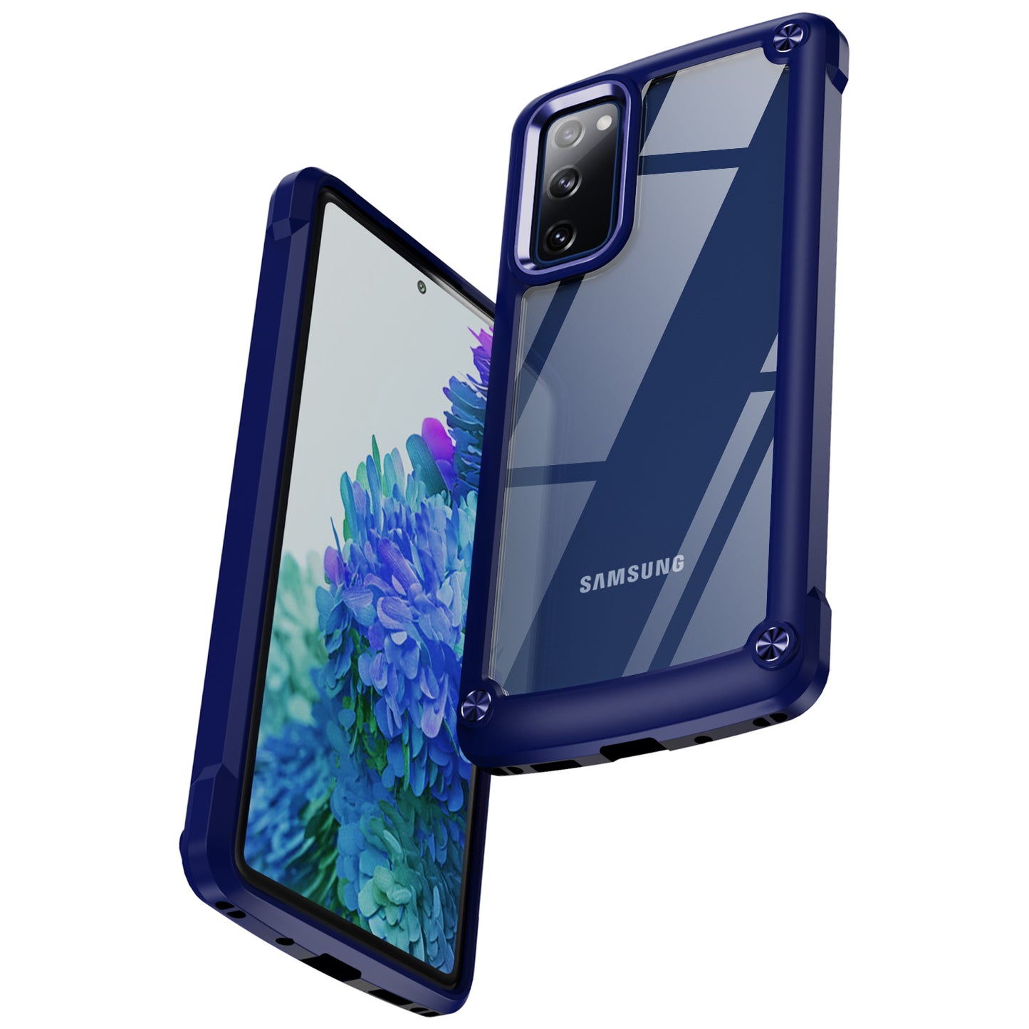 Shockproof Phone Case for Samsung Galaxy S20 FE 2022/S20 FE 4G/5G/S20 Lite, Full Body Protection PC+TPU Hybrid Phone Shell Case with Strap - Blue/Blue