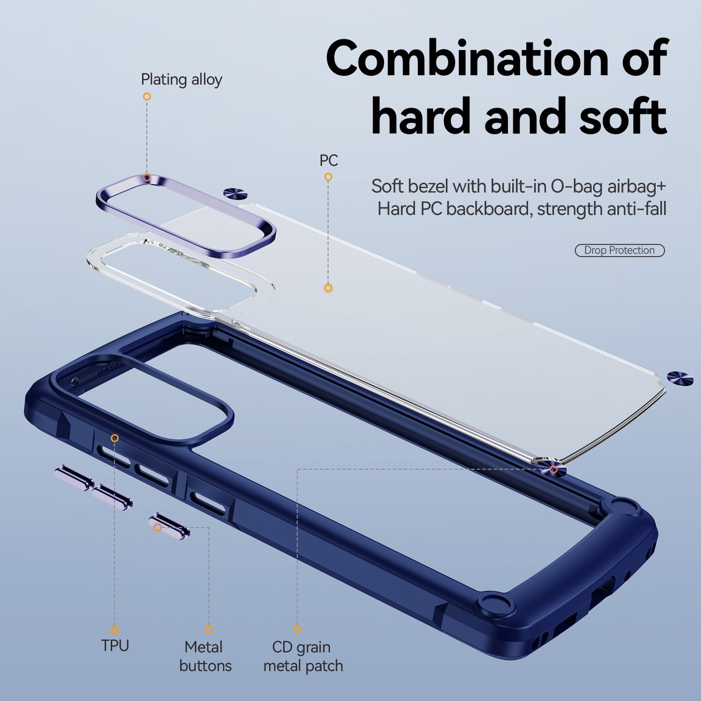 Shockproof Phone Case for Samsung Galaxy S20 FE 2022/S20 FE 4G/5G/S20 Lite, Full Body Protection PC+TPU Hybrid Phone Shell Case with Strap - Blue/Blue