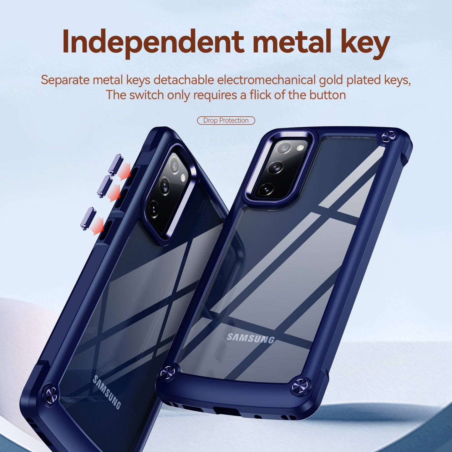 Shockproof Phone Case for Samsung Galaxy S20 FE 2022/S20 FE 4G/5G/S20 Lite, Full Body Protection PC+TPU Hybrid Phone Shell Case with Strap - Blue/Blue