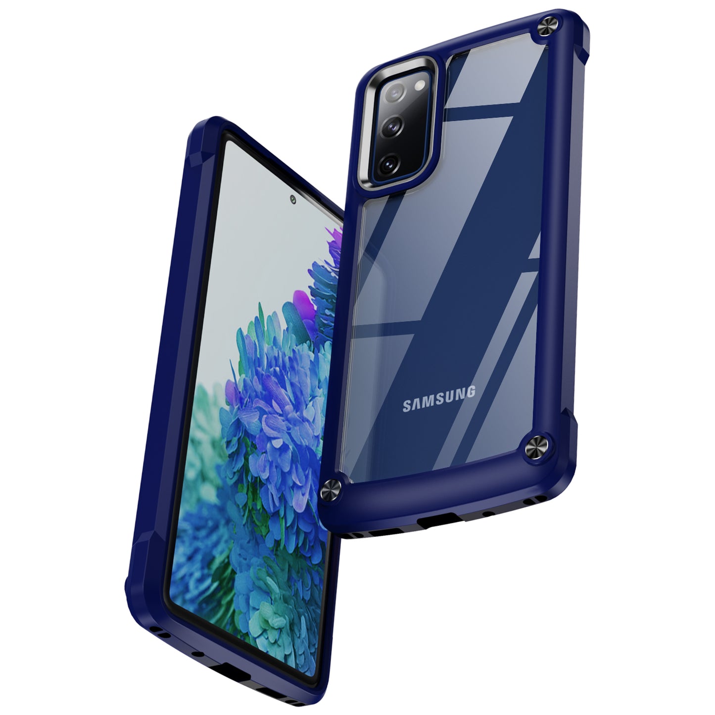 Shockproof Phone Case for Samsung Galaxy S20 FE 2022/S20 FE 4G/5G/S20 Lite, Full Body Protection PC+TPU Hybrid Phone Shell Case with Strap - Blue/Black