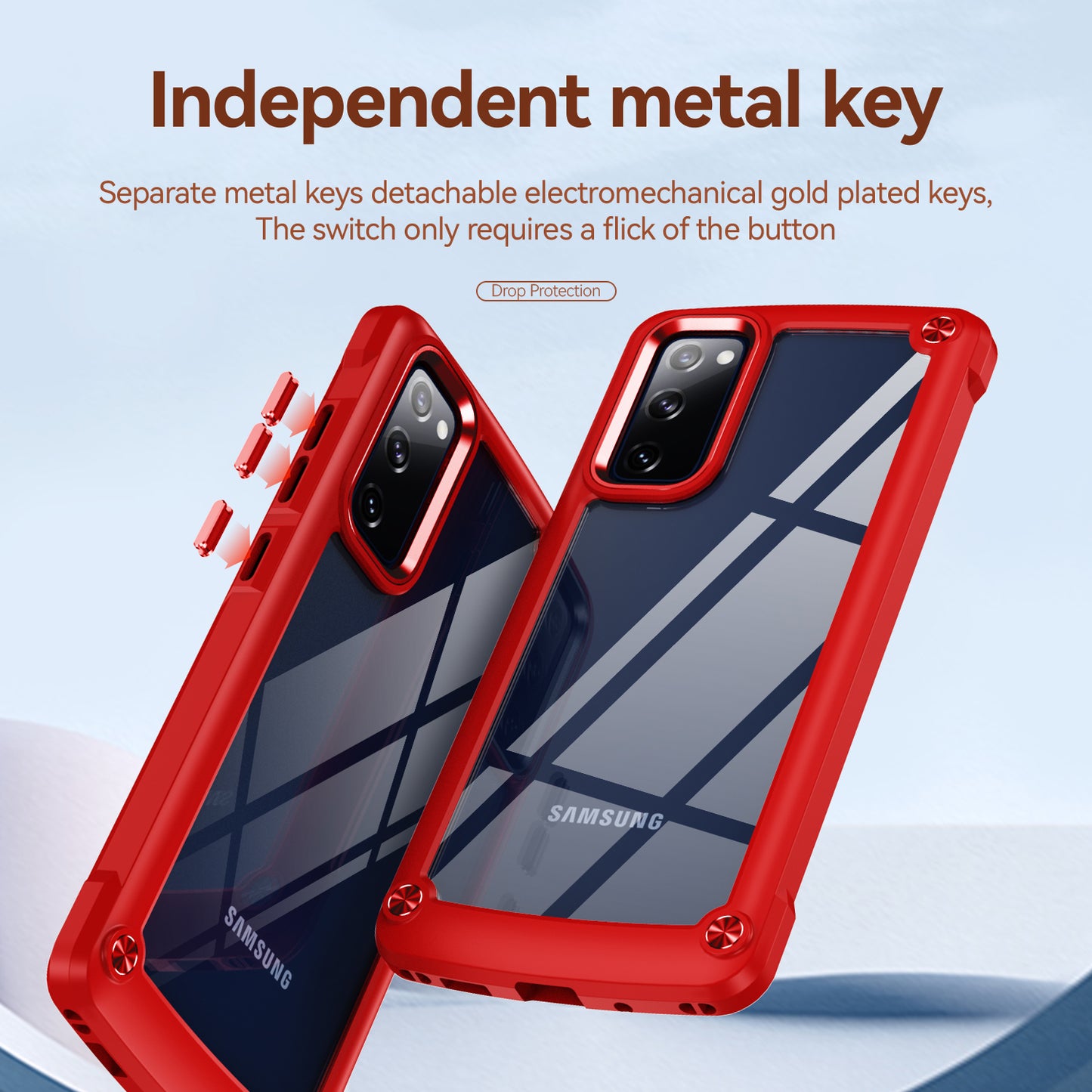 Shockproof Phone Case for Samsung Galaxy S20 FE 2022/S20 FE 4G/5G/S20 Lite, Full Body Protection PC+TPU Hybrid Phone Shell Case with Strap - Red/Red