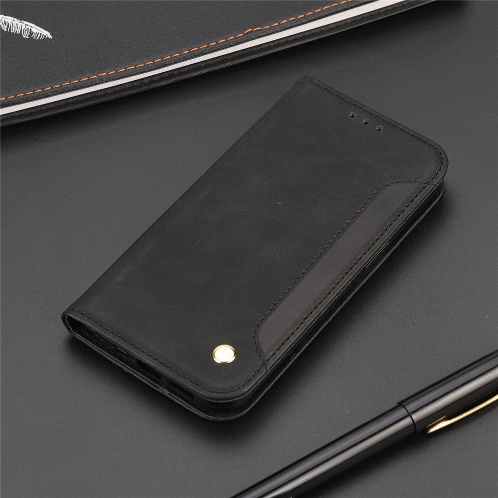 For Samsung Galaxy M33 5G (Global Version) Splicing PU Leather+TPU Skin-touch Feeling Case Stand Magnetic Absorption Flip Folio Wallet Cover - Black
