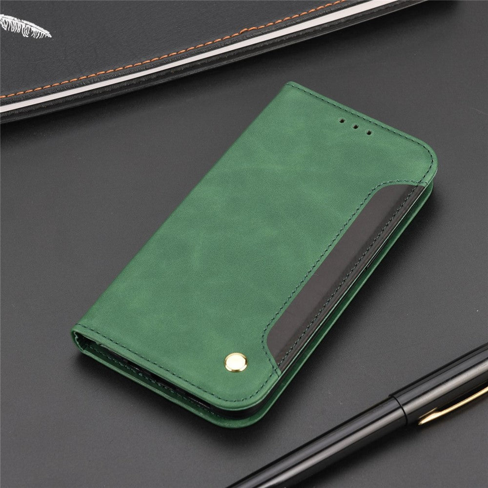 For Samsung Galaxy M33 5G (Global Version) Splicing PU Leather+TPU Skin-touch Feeling Case Stand Magnetic Absorption Flip Folio Wallet Cover - Green