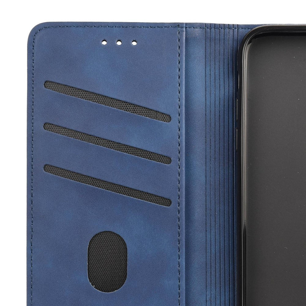For Samsung Galaxy M33 5G (Global Version) Splicing PU Leather+TPU Skin-touch Feeling Case Stand Magnetic Absorption Flip Folio Wallet Cover - Blue