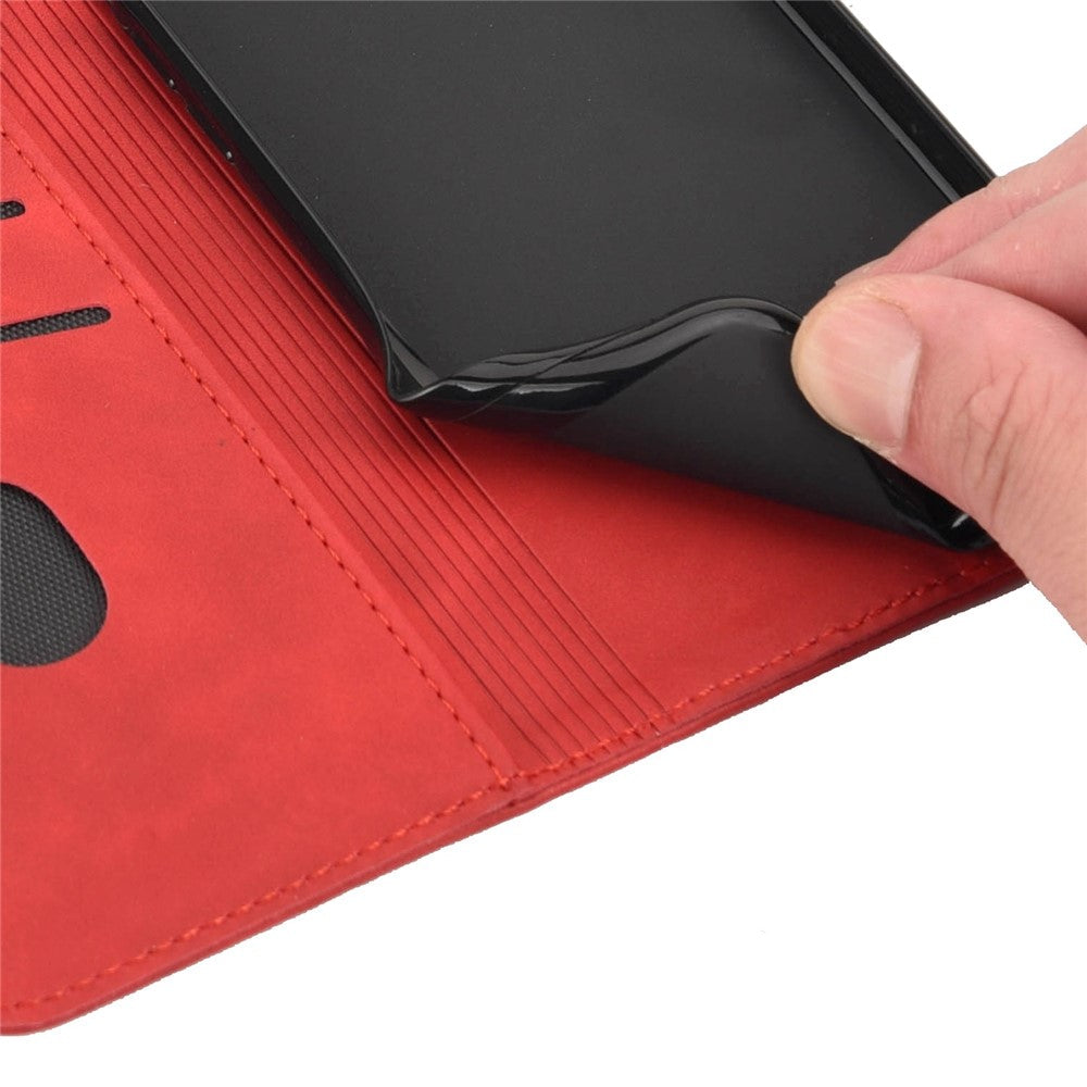 For Samsung Galaxy M33 5G (Global Version) Splicing PU Leather+TPU Skin-touch Feeling Case Stand Magnetic Absorption Flip Folio Wallet Cover - Red