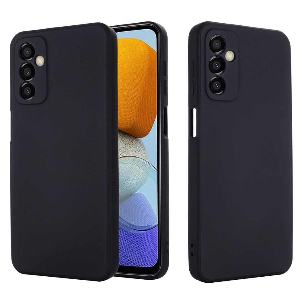 For Samsung Galaxy M23 5G/F23 5G Precise Cut-outs Shockproof Liquid Silicone Case Soft Microfiber Lining Shell with Strap - Black