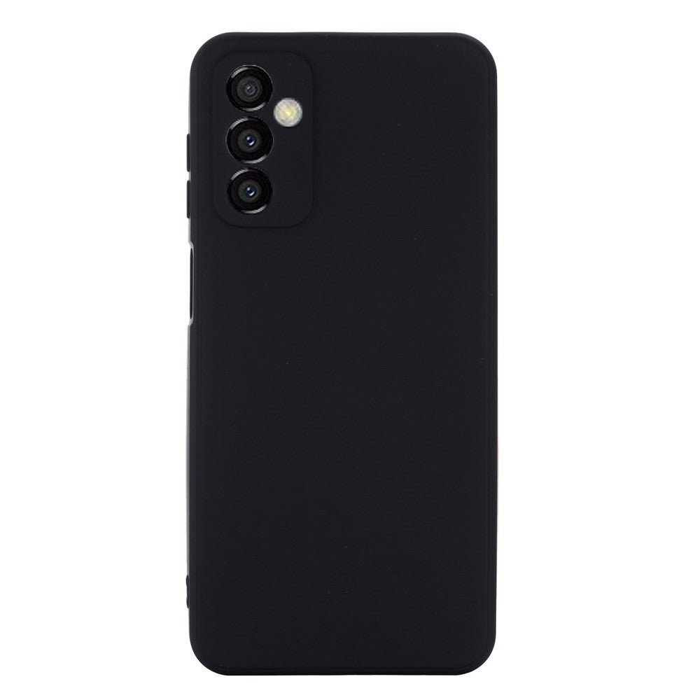 For Samsung Galaxy M23 5G/F23 5G Precise Cut-outs Shockproof Liquid Silicone Case Soft Microfiber Lining Shell with Strap - Black