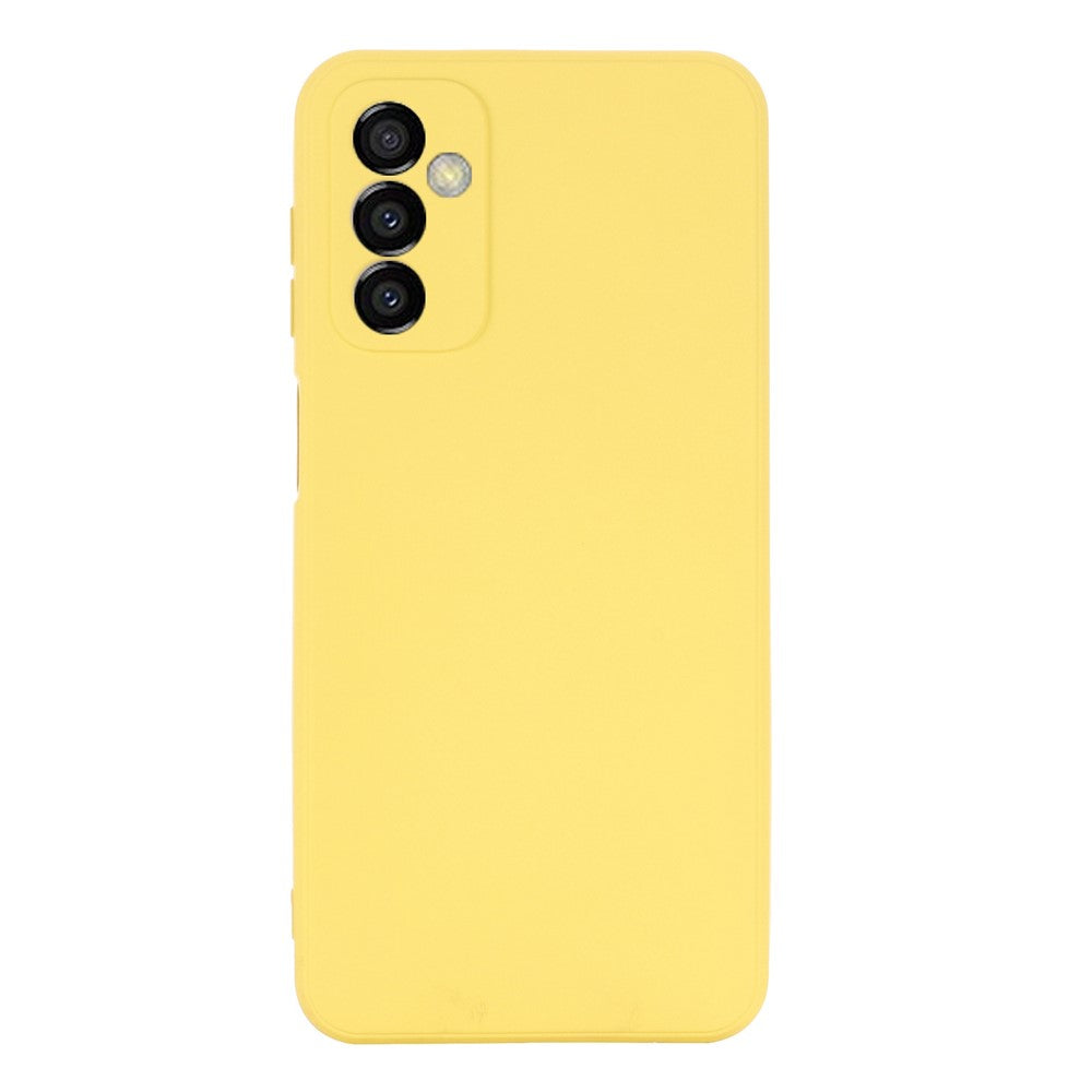 For Samsung Galaxy M23 5G/F23 5G Precise Cut-outs Shockproof Liquid Silicone Case Soft Microfiber Lining Shell with Strap - Yellow