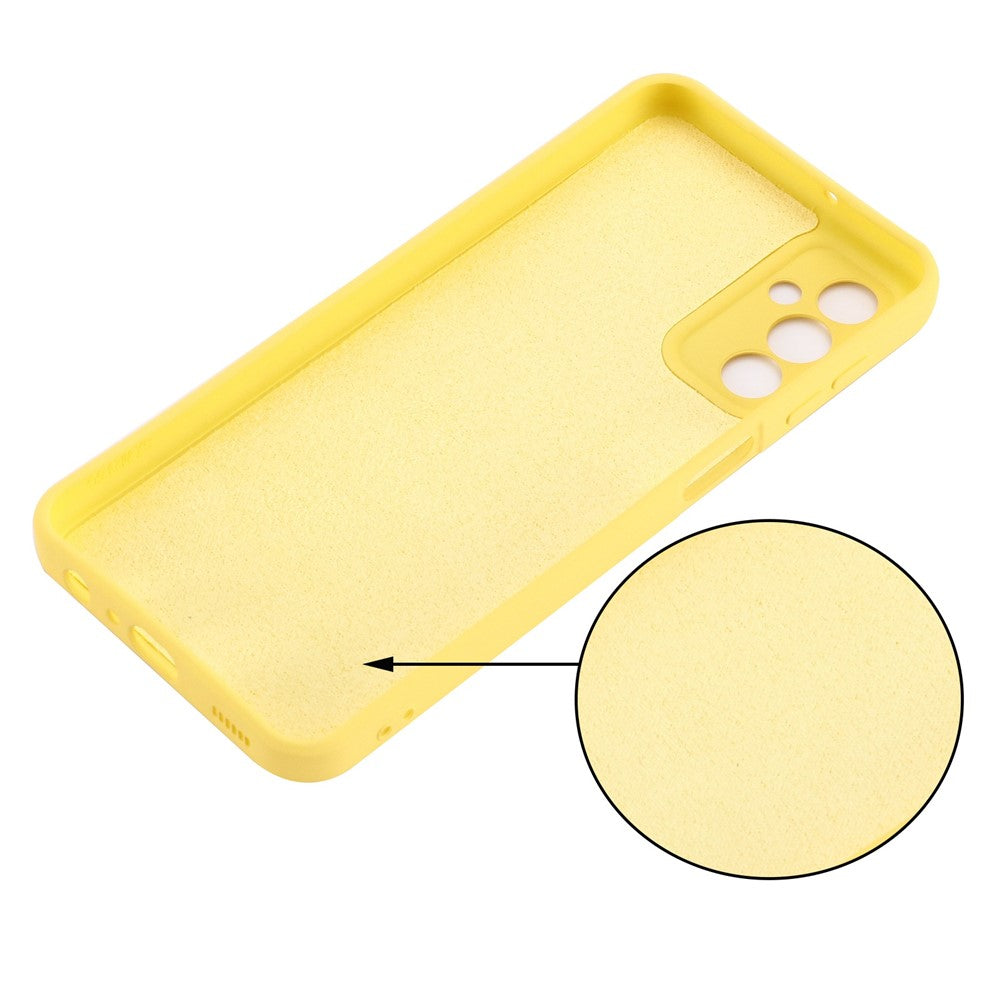 For Samsung Galaxy M23 5G/F23 5G Precise Cut-outs Shockproof Liquid Silicone Case Soft Microfiber Lining Shell with Strap - Yellow