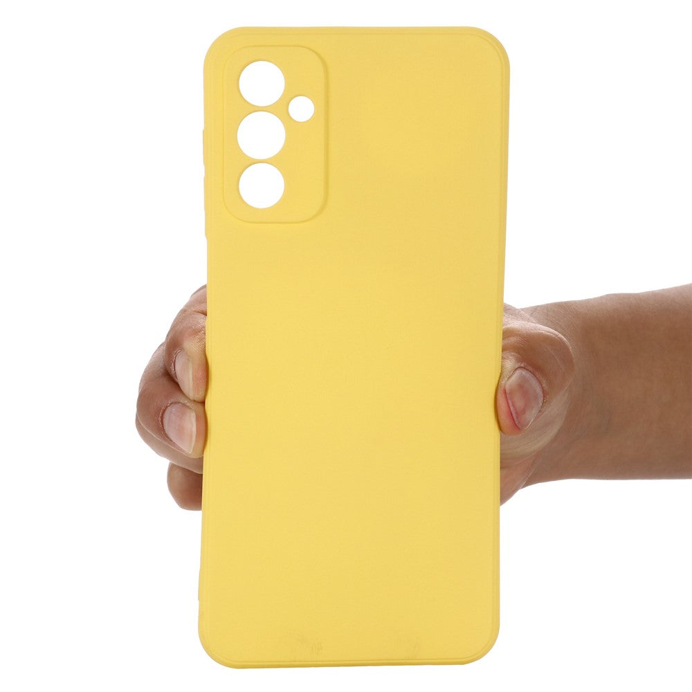 For Samsung Galaxy M23 5G/F23 5G Precise Cut-outs Shockproof Liquid Silicone Case Soft Microfiber Lining Shell with Strap - Yellow