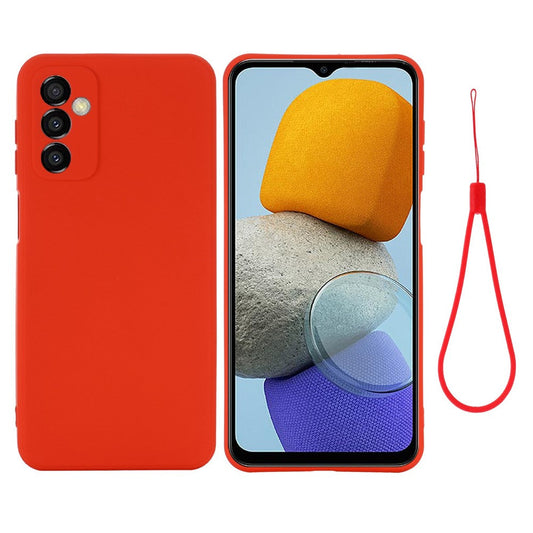 For Samsung Galaxy M23 5G/F23 5G Precise Cut-outs Shockproof Liquid Silicone Case Soft Microfiber Lining Shell with Strap - Red