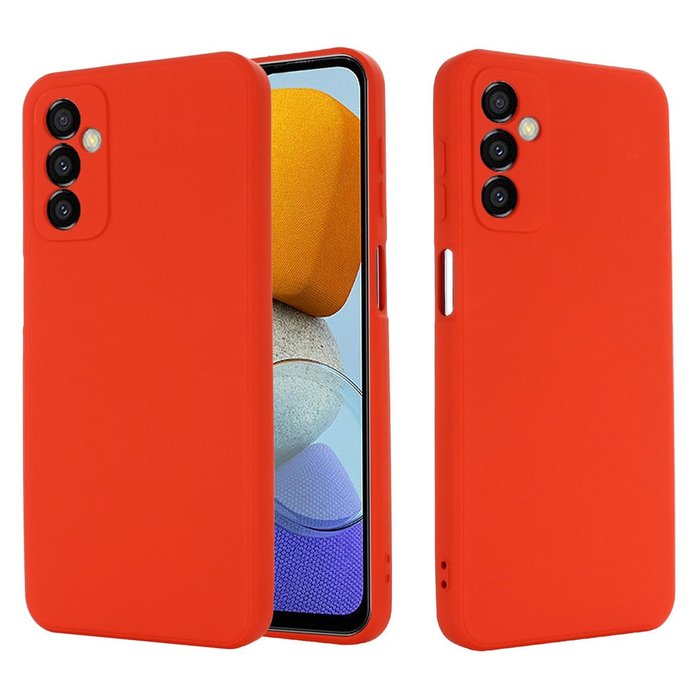 For Samsung Galaxy M23 5G/F23 5G Precise Cut-outs Shockproof Liquid Silicone Case Soft Microfiber Lining Shell with Strap - Red