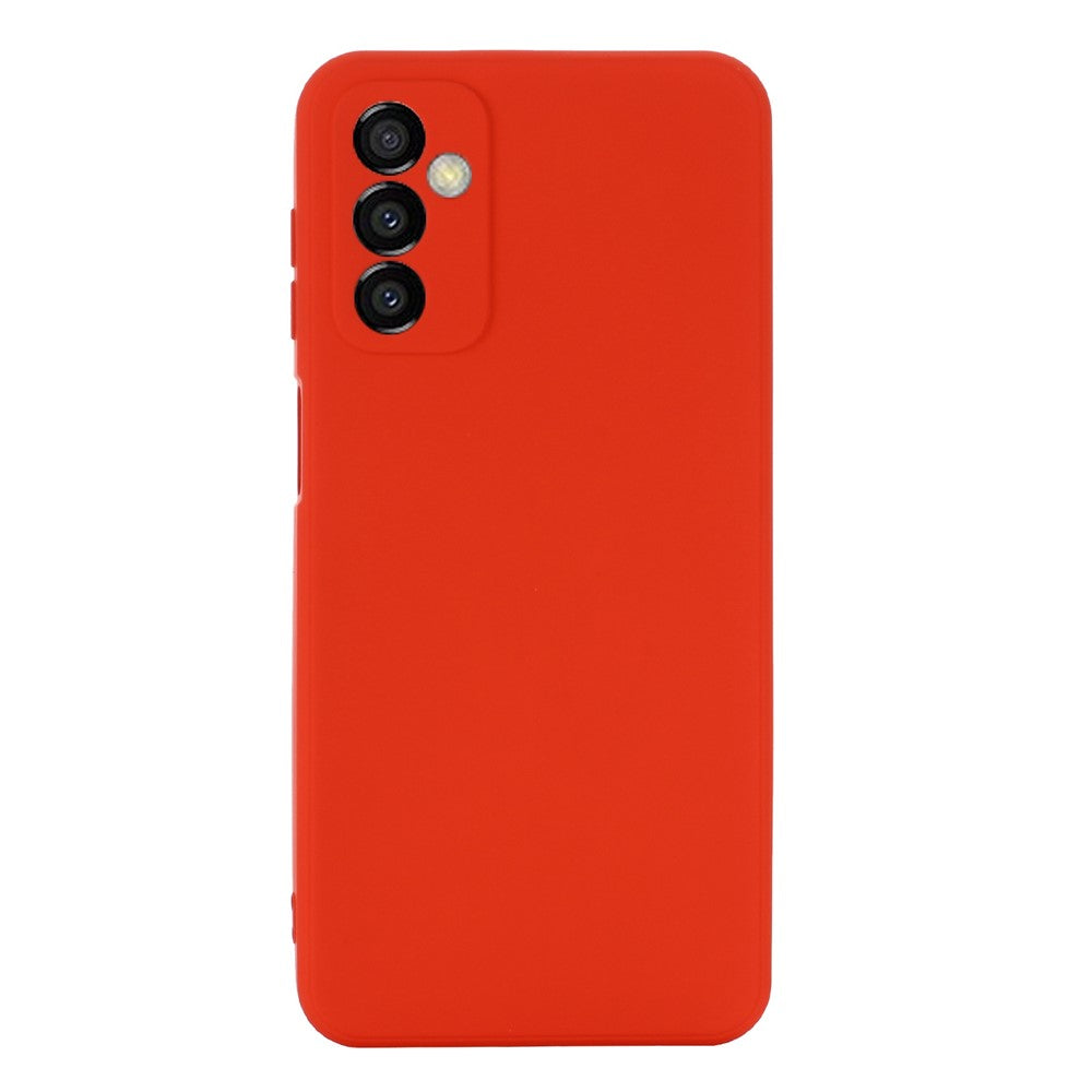 For Samsung Galaxy M23 5G/F23 5G Precise Cut-outs Shockproof Liquid Silicone Case Soft Microfiber Lining Shell with Strap - Red