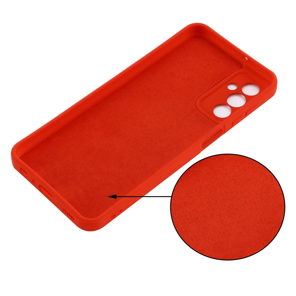 For Samsung Galaxy M23 5G/F23 5G Precise Cut-outs Shockproof Liquid Silicone Case Soft Microfiber Lining Shell with Strap - Red
