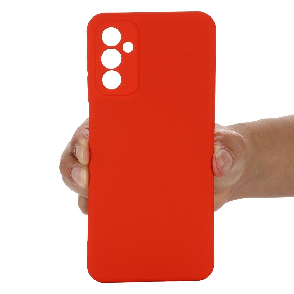 For Samsung Galaxy M23 5G/F23 5G Precise Cut-outs Shockproof Liquid Silicone Case Soft Microfiber Lining Shell with Strap - Red