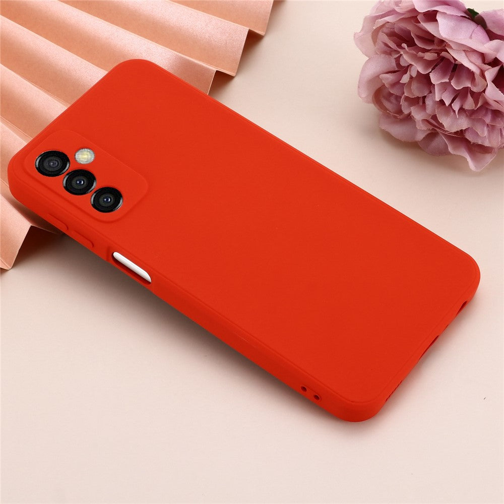 For Samsung Galaxy M23 5G/F23 5G Precise Cut-outs Shockproof Liquid Silicone Case Soft Microfiber Lining Shell with Strap - Red