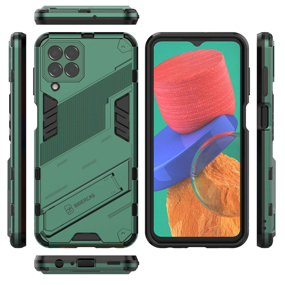 For Samsung Galaxy M33 5G (Global) PC + TPU Case Phone Back Cover with Kickstand - Green