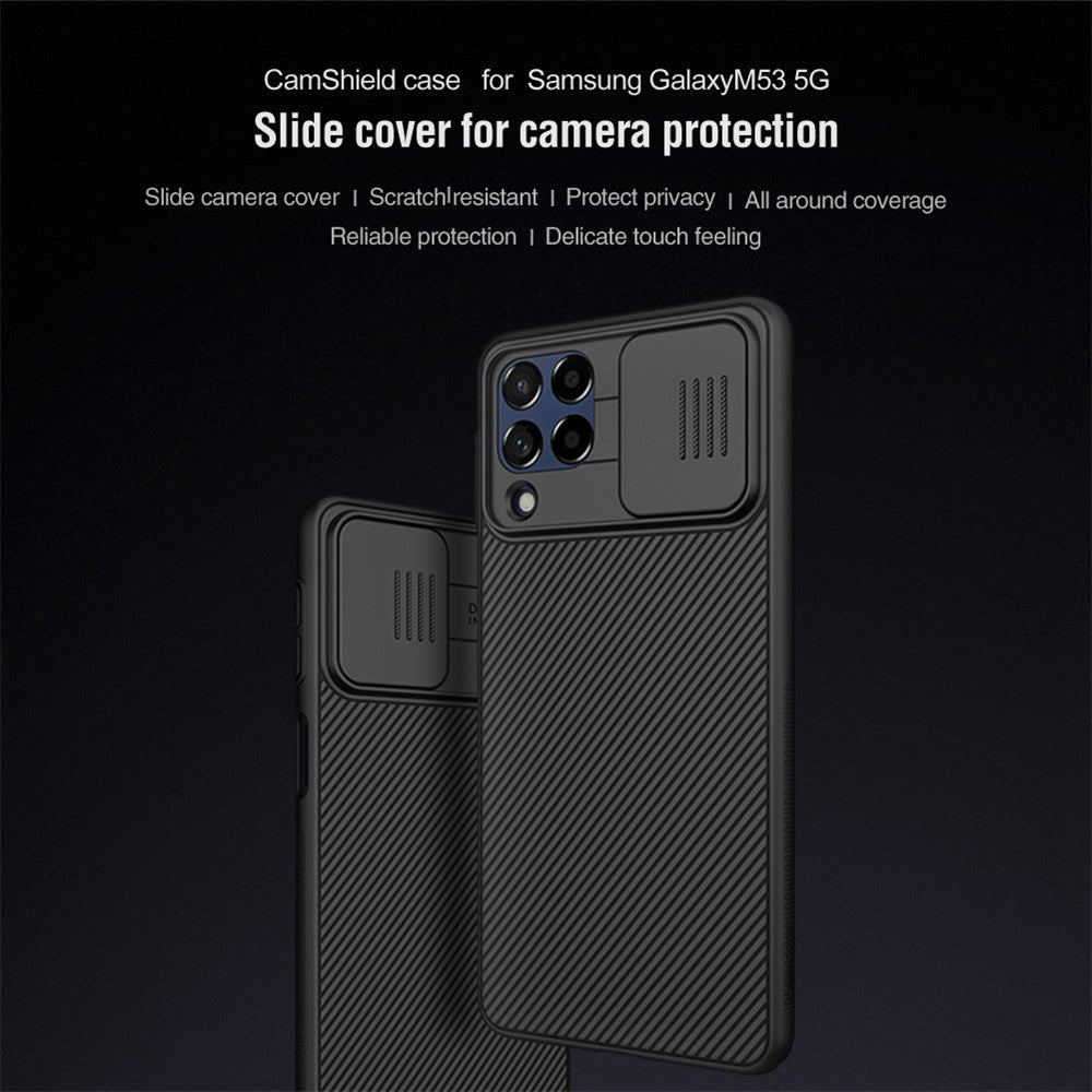 NILLKIN CamShield Hard PC Phone Case for Samsung Galaxy M53 5G Twill Texture Anti-drop Protective Cover - Black