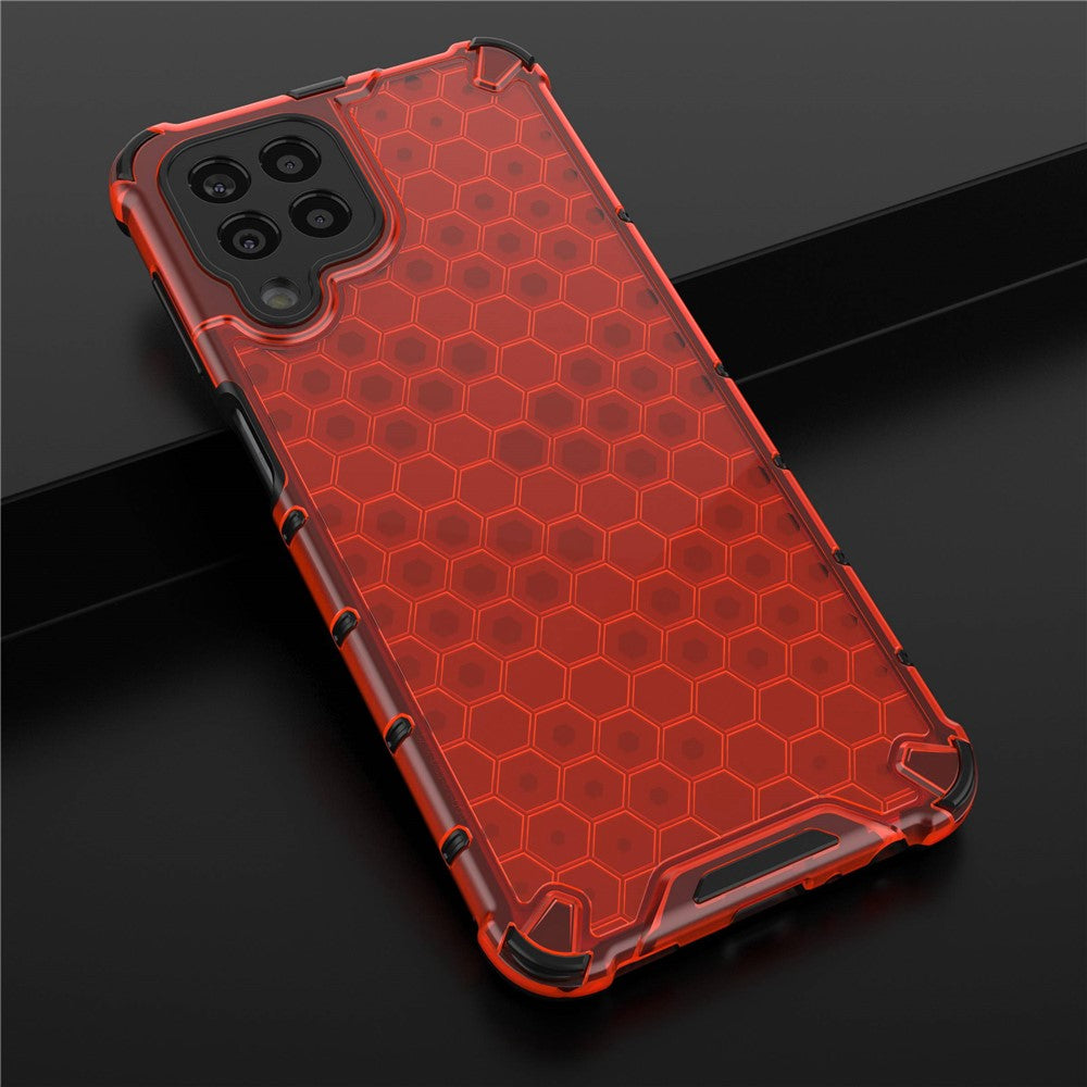 For Samsung Galaxy M33 5G (Global Version) Honeycomb Textured Soft TPU + Hard PC Phone Anti-drop Case Hybrid Protective Cover - Red