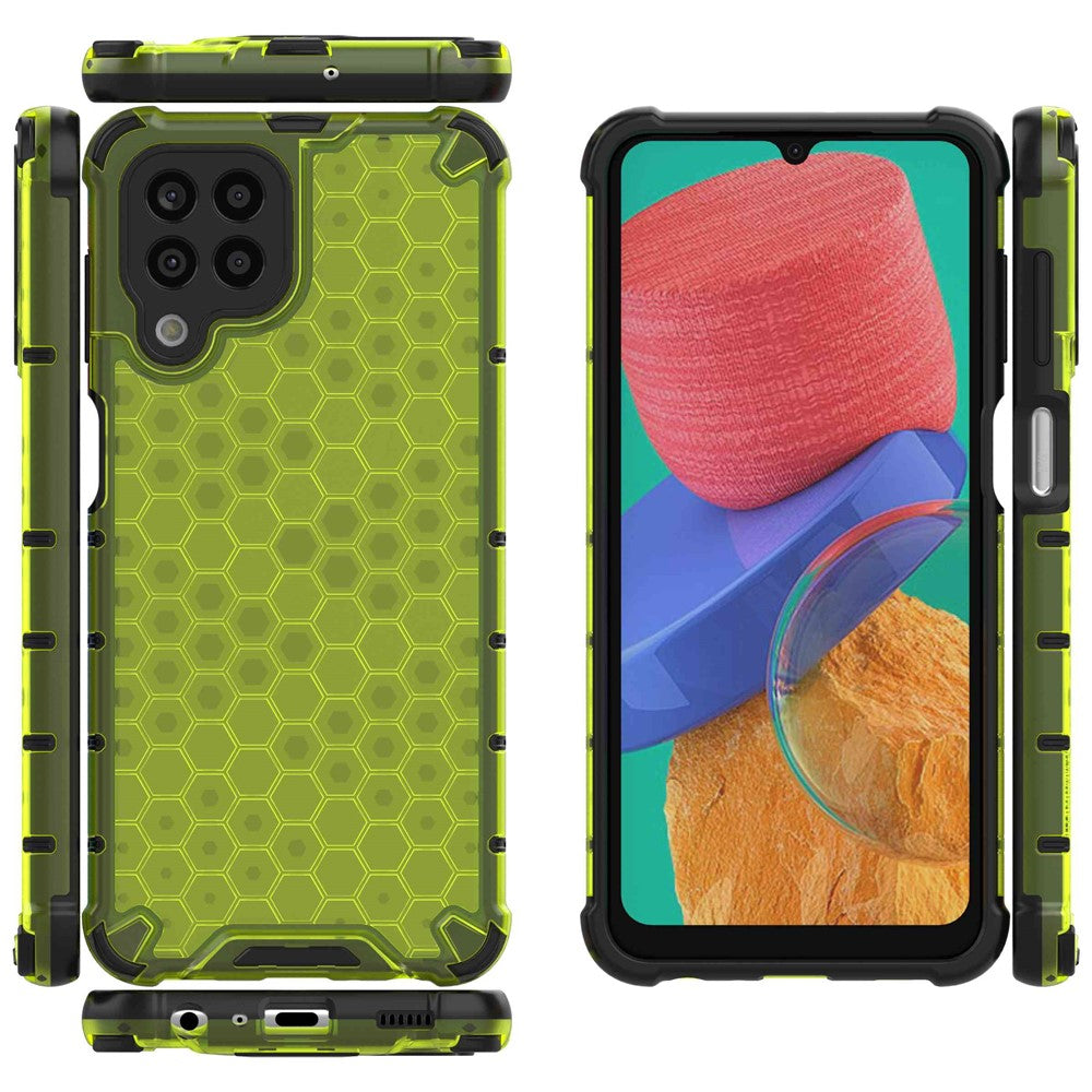 For Samsung Galaxy M33 5G (Global Version) Honeycomb Textured Soft TPU + Hard PC Phone Anti-drop Case Hybrid Protective Cover - Green