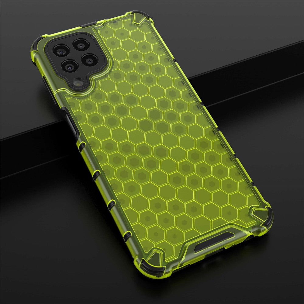 For Samsung Galaxy M33 5G (Global Version) Honeycomb Textured Soft TPU + Hard PC Phone Anti-drop Case Hybrid Protective Cover - Green