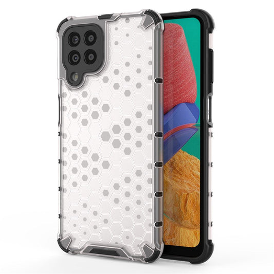 For Samsung Galaxy M33 5G (Global Version) Honeycomb Textured Soft TPU + Hard PC Phone Anti-drop Case Hybrid Protective Cover - Grey