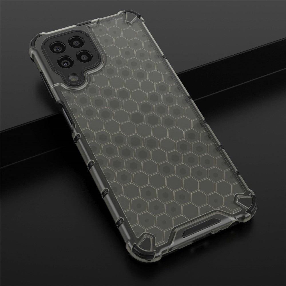 For Samsung Galaxy M33 5G (Global Version) Honeycomb Textured Soft TPU + Hard PC Phone Anti-drop Case Hybrid Protective Cover - Black