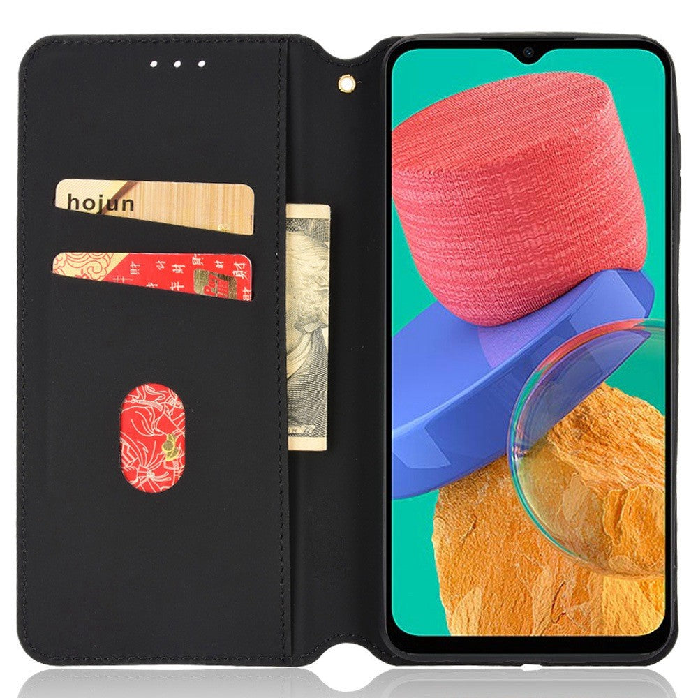For Samsung Galaxy M53 5G Imprinted Rhombus Pattern Phone Case PU Leather Stand Magnetic Auto Closure Wallet Phone Shell - Blue