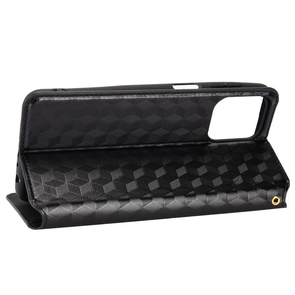 Anti-scratch Imprinted Rhombus Pattern Case for Samsung Galaxy M33 5G (Global Version), PU Leather Stand Magnetic Auto Closure Wallet Phone Cover - Black