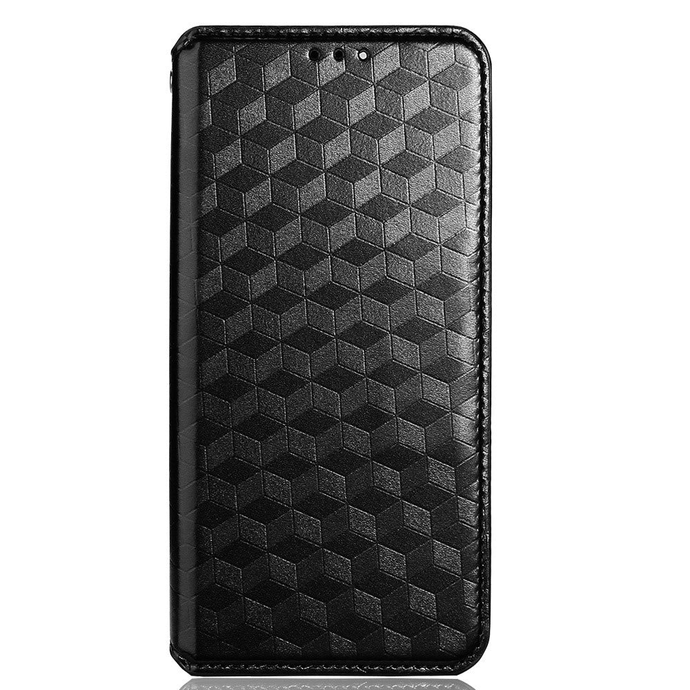 Anti-scratch Imprinted Rhombus Pattern Case for Samsung Galaxy M33 5G (Global Version), PU Leather Stand Magnetic Auto Closure Wallet Phone Cover - Black