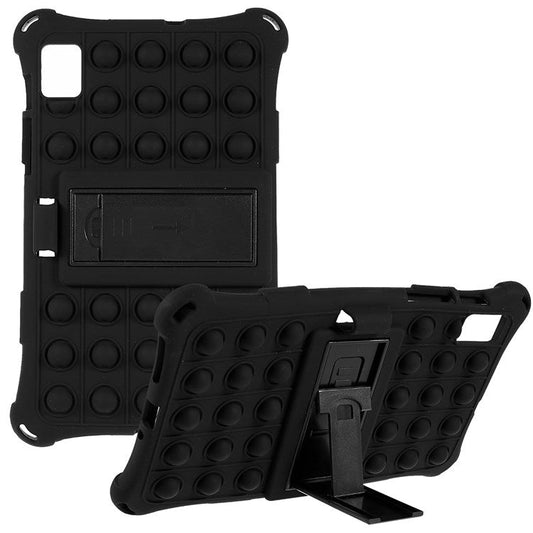 For Realme Pad Mini Fidget Pop Toys Push It Bubble Shockproof Soft Silicone Protective Case Tablet Shell with Built-in Kickstand - Black