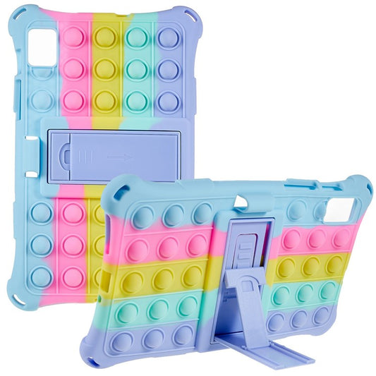 For Realme Pad Mini Fidget Pop Toys Push It Bubble Shockproof Soft Silicone Protective Case Tablet Shell with Built-in Kickstand - Colorful Baby Blue