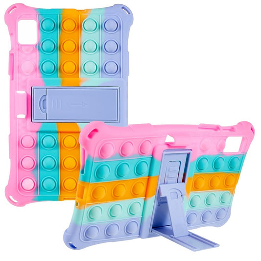 For Realme Pad Mini Fidget Pop Toys Push It Bubble Shockproof Soft Silicone Protective Case Tablet Shell with Built-in Kickstand - Multi-color