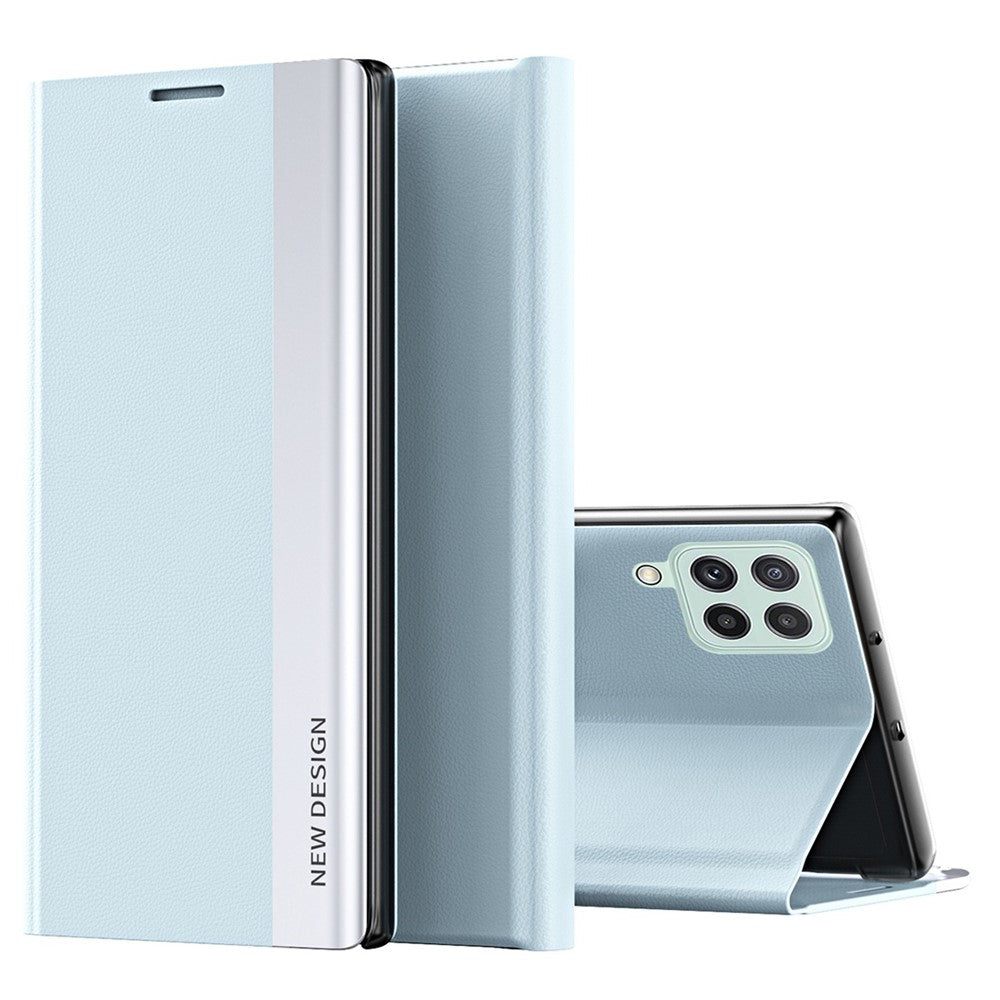 For Samsung Galaxy M53 5G PU Leather Electroplating Stand Function Case Flip Cell Phone Shell - Baby Blue