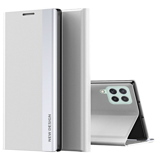 For Samsung Galaxy M53 5G PU Leather Electroplating Stand Function Case Flip Cell Phone Shell - White
