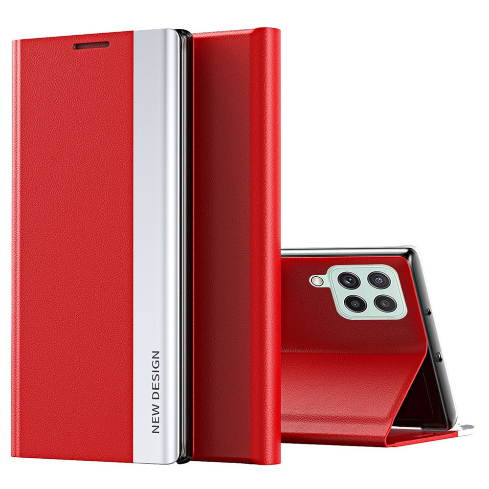 For Samsung Galaxy M53 5G PU Leather Electroplating Stand Function Case Flip Cell Phone Shell - Red