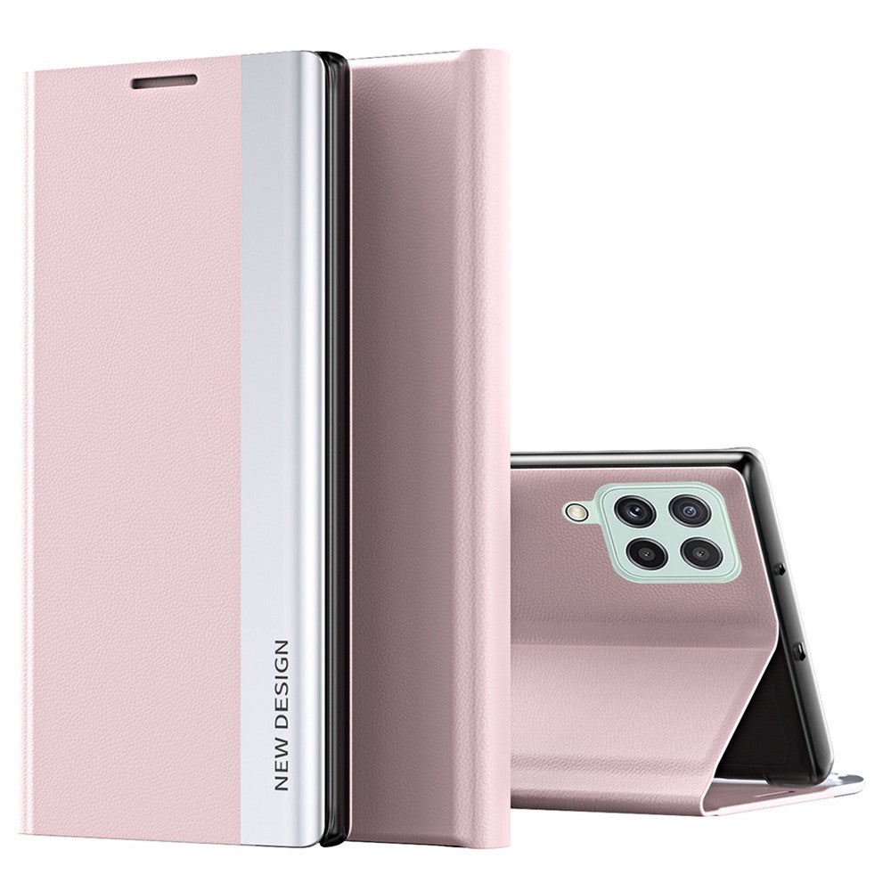 For Samsung Galaxy M53 5G PU Leather Electroplating Stand Function Case Flip Cell Phone Shell - Pink