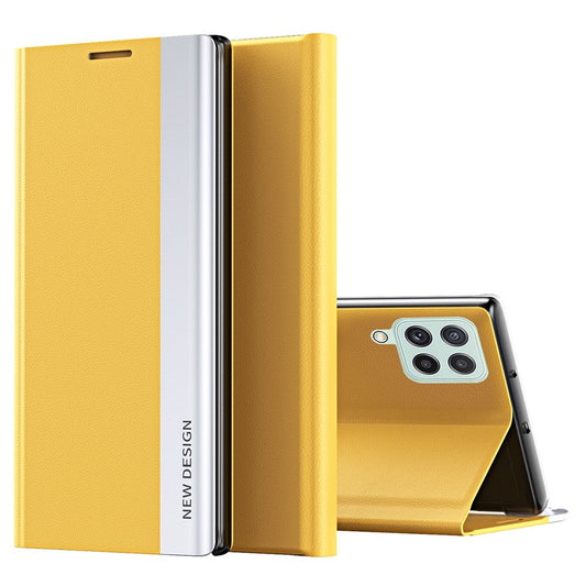 For Samsung Galaxy M53 5G PU Leather Electroplating Stand Function Case Flip Cell Phone Shell - Yellow