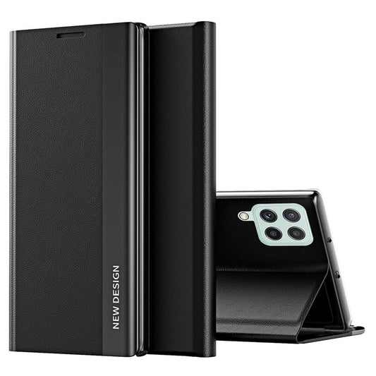 For Samsung Galaxy M53 5G PU Leather Electroplating Stand Function Case Flip Cell Phone Shell - Black