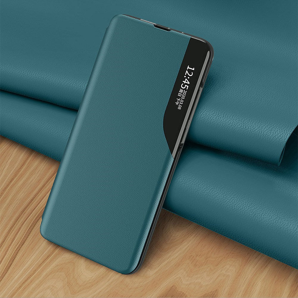 For Samsung Galaxy M53 5G View Window PU Leather Stand Cover All-around Protection Drop-proof Phone Case - Green