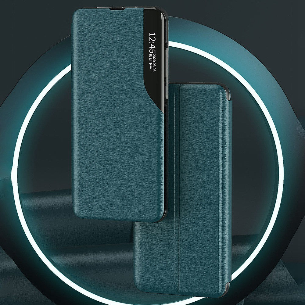 For Samsung Galaxy M53 5G View Window PU Leather Stand Cover All-around Protection Drop-proof Phone Case - Sapphire