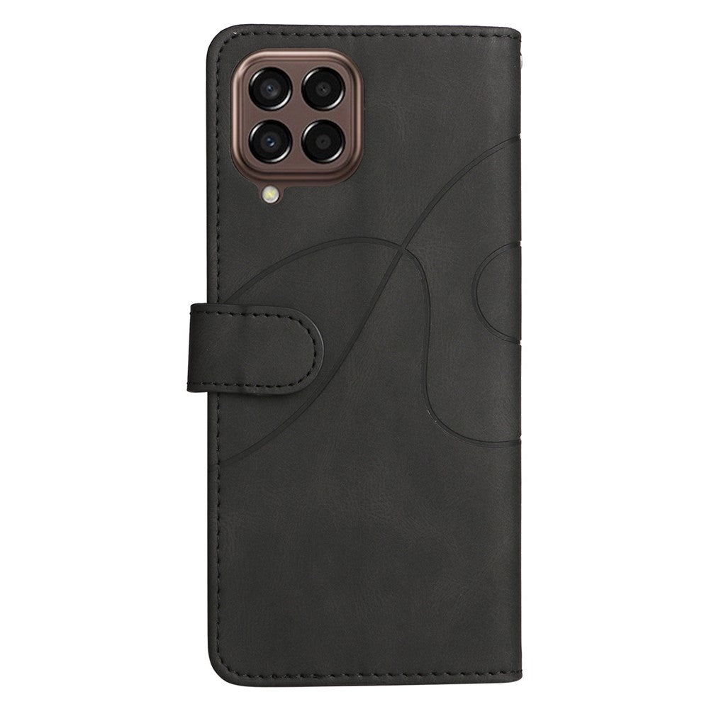 For Samsung Galaxy M33 5G (Global Version) PU Leather Wallet Phone Case Dual-color Splicing Stand Phone Shell with Strap - Black