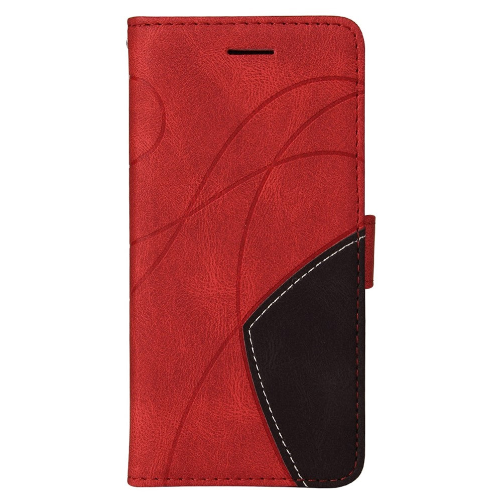 For Samsung Galaxy M33 5G (Global Version) PU Leather Wallet Phone Case Dual-color Splicing Stand Phone Shell with Strap - Red