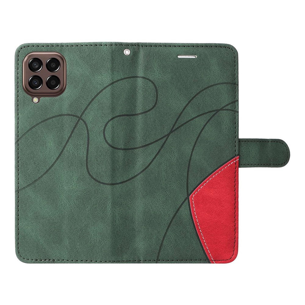 For Samsung Galaxy M33 5G (Global Version) PU Leather Wallet Phone Case Dual-color Splicing Stand Phone Shell with Strap - Green