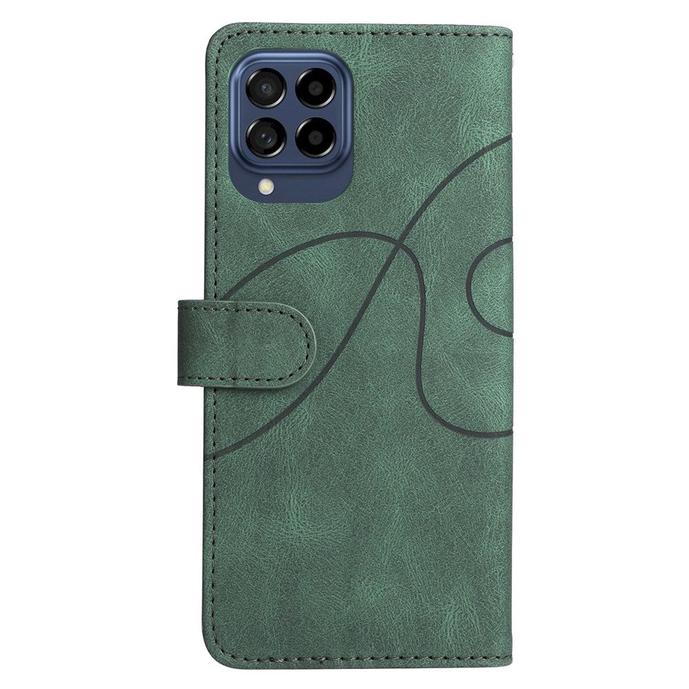 For Samsung Galaxy M53 5G Fashionable Wallet Style Dual-color Splicing PU Leather Phone Case Stand Shell with Strap - Green