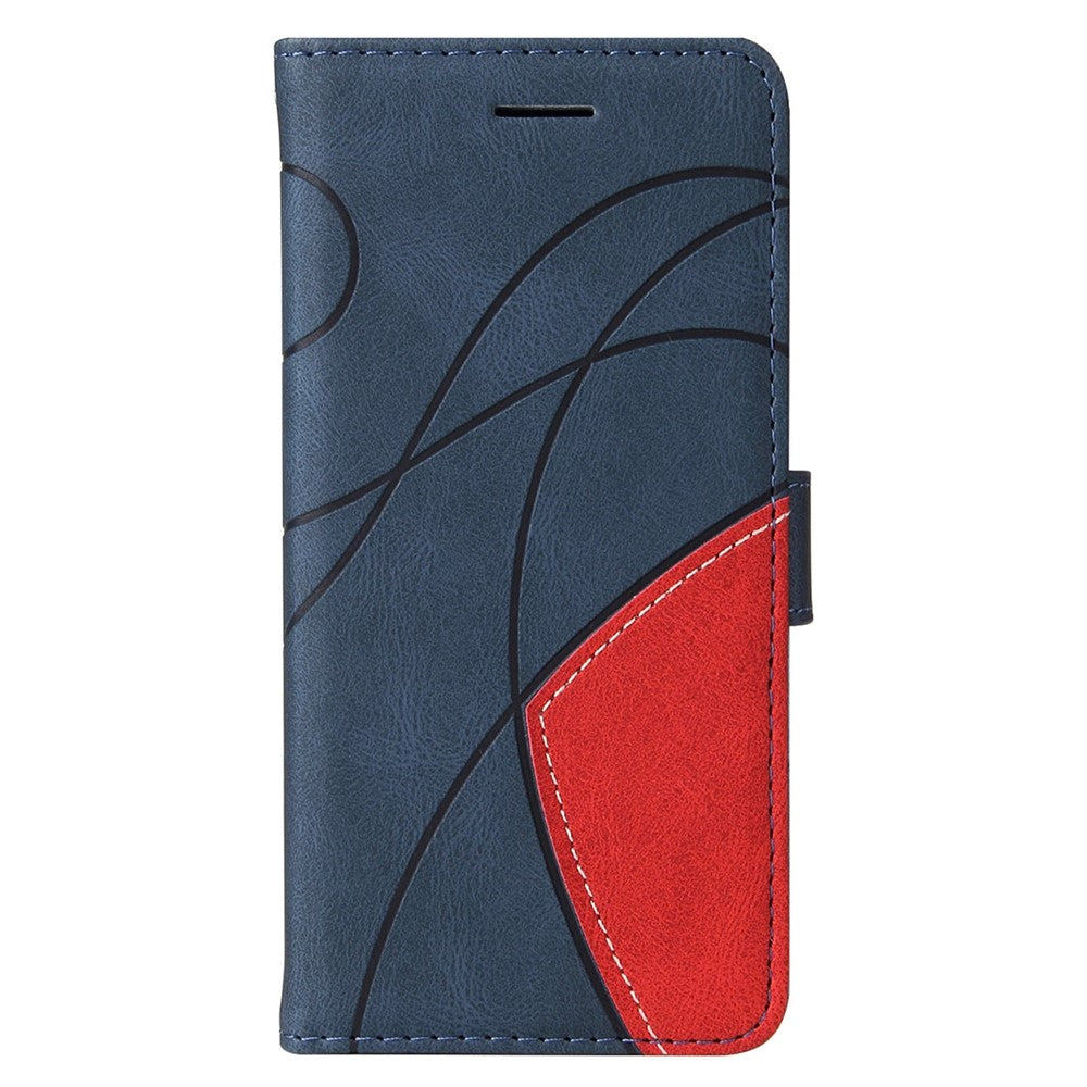 For Samsung Galaxy M53 5G Fashionable Wallet Style Dual-color Splicing PU Leather Phone Case Stand Shell with Strap - Blue