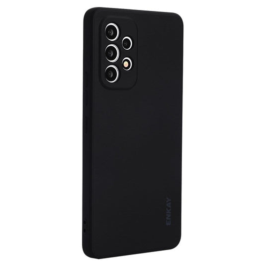 ENKAY HAT PRINCE Liquid Silicone Case for Samsung Galaxy A53 5G, Drop Resistant Straight Edge Design Camera Protection Lens Protector Cover - Black