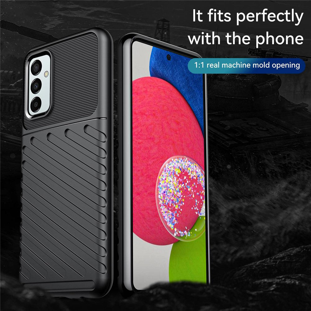 For Samsung Galaxy M23 5G/F23 5G Thunder Series Twill Texture Shockproof TPU Cover Non-Slip Protective Phone Case - Black