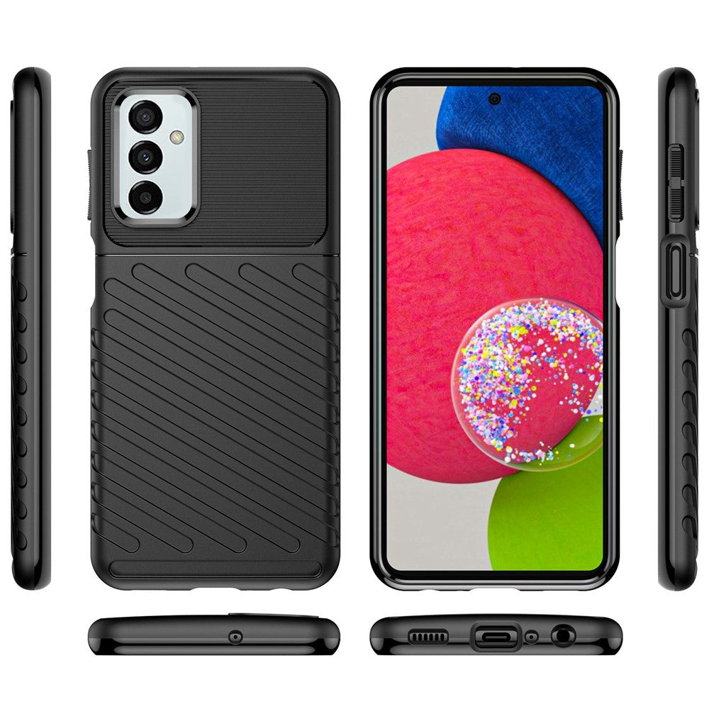For Samsung Galaxy M23 5G/F23 5G Thunder Series Twill Texture Shockproof TPU Cover Non-Slip Protective Phone Case - Black